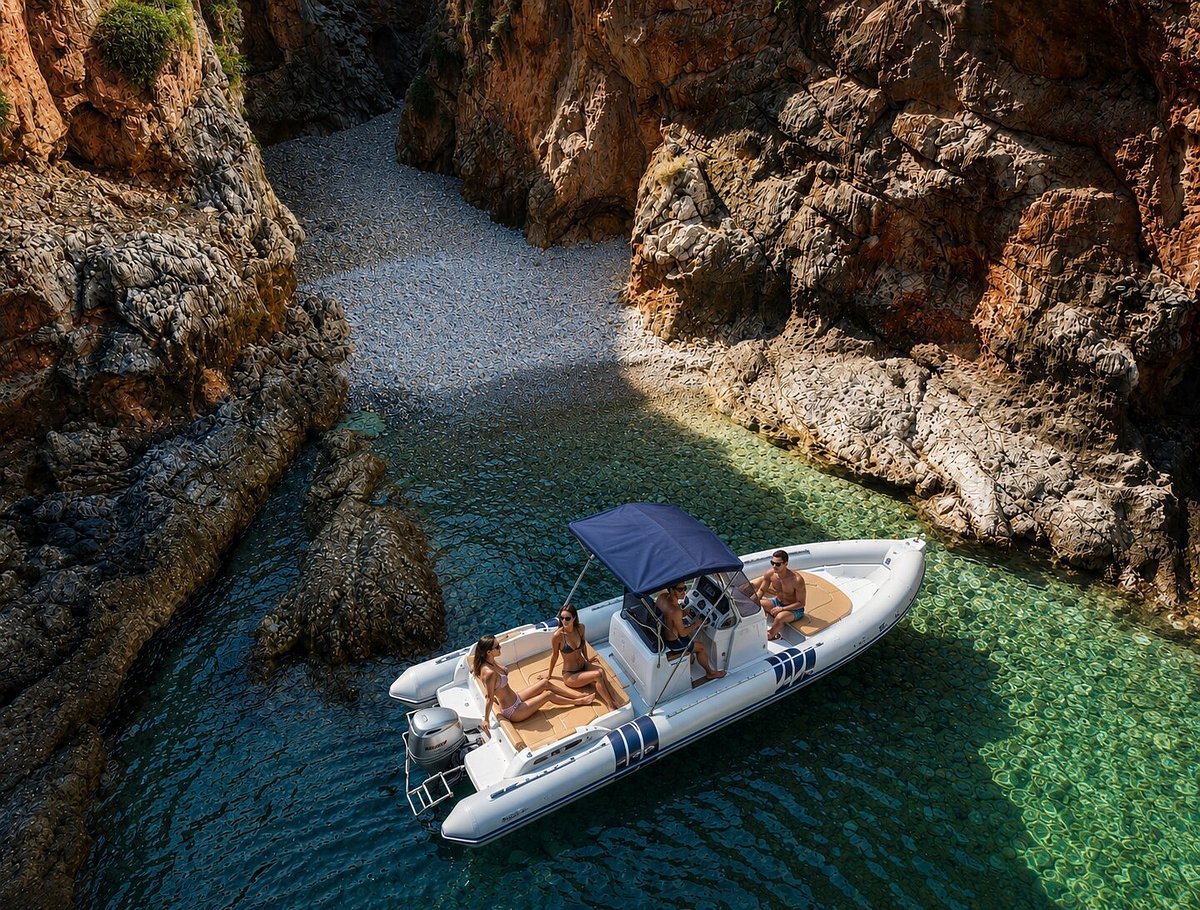 Private boat in a hidden Cretan cove